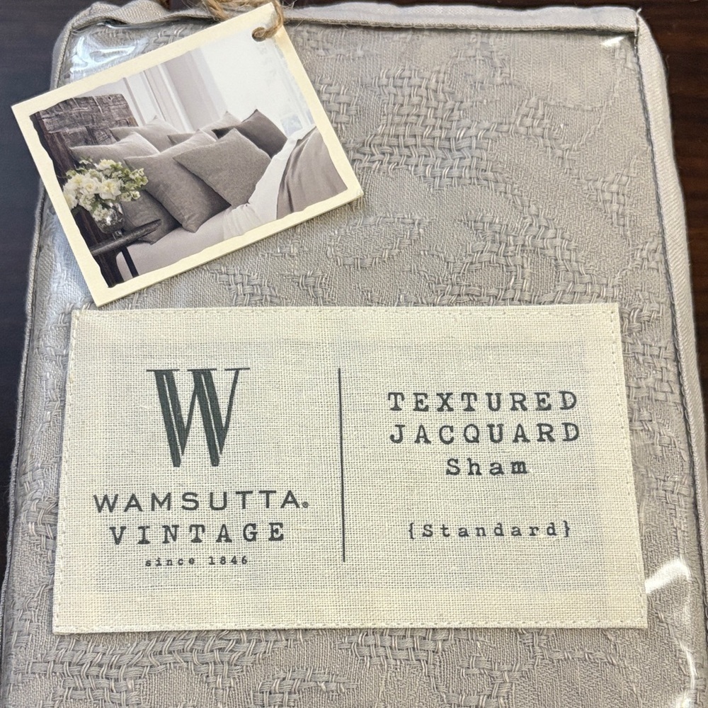 1 Wamsutta Vintage Textured Jacquard Sham Standard Natural Fabric Cotton Linen